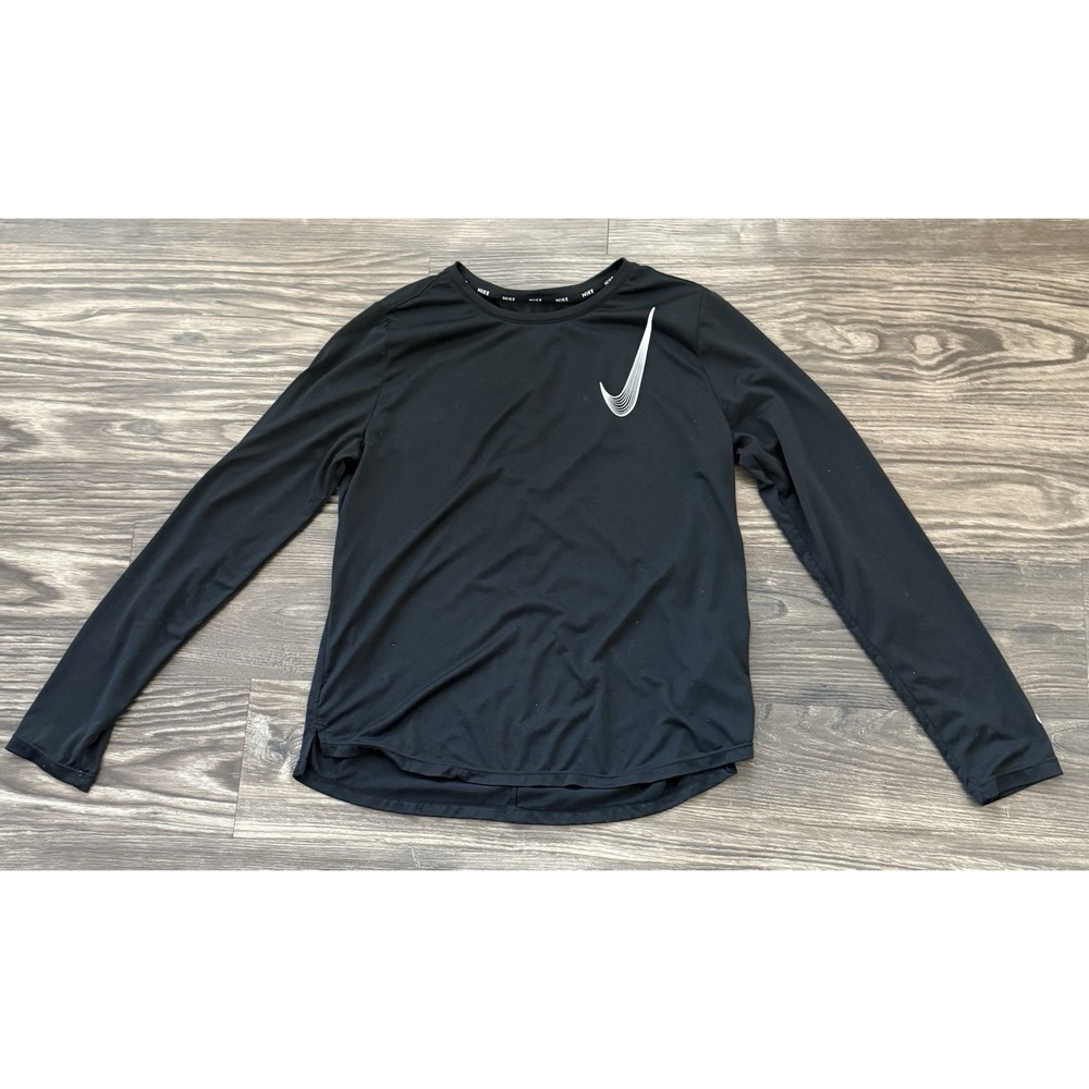 Unisex Youth‎ Nike Dry Fit Long Sleeve Shirt Loose Black Size XL 14-16 Swoosh
